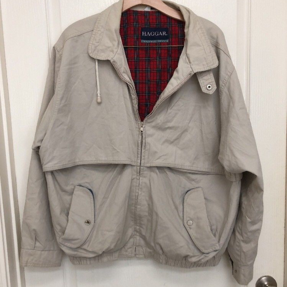 Mens medium weight jacket light tan zipper cotton